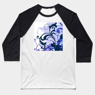 Blue Black Floral Art Baseball T-Shirt